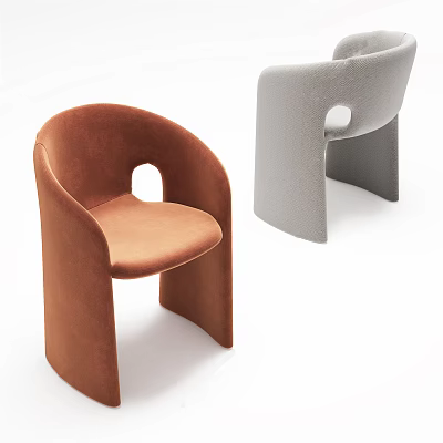Modern Dining Chairs With Brown And Gray Upholstered Seats Curved Backrest And Hollow Cutout Design 3d model