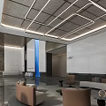 TEIN PAO Modern Lobby Interior With Blue Water Feature And White Walls