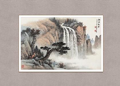 New Chinese Landscape Painting Huang Junbi Songpo Waterfall View 3d model