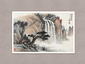 New Chinese Landscape Painting Huang Junbi Songpo Waterfall View 3d model