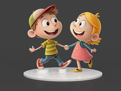 Teenage Girl Cartoon Character Friends Hand in Hand Animation Character Movie Character Game Character Hand-held Silhouette 3d model