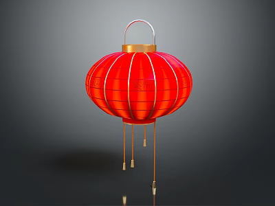 Traditional Red Round Lantern Furniture With Golden Trim Fabric And Hanging Tassels 3d model