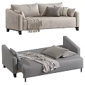 Beige Sofa With Plaid Pillows Striped Blanket And Gray Convertible Sofa With Cushions
