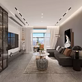 Modern Living Dining Room Interior With Sofa Coffee Table And Floor to Ceiling Windows