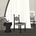 Modern Black And White Striped Dining Chairs With White Curtains Wooden Floor And Artwork