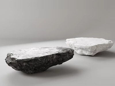 Black And White Stone Shaped Coffee Tables With Textured Surfaces 3d model