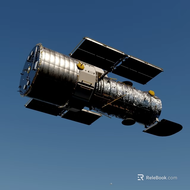 Hubble Space Telescope With Silver Exterior And Solar Panels In Orbit 3d model 