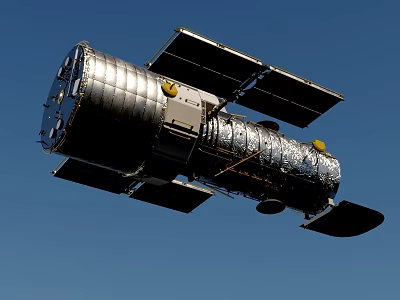 Hubble Space Telescope With Silver Exterior And Solar Panels In Orbit 3d model