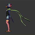 Colorful Cartoon Bird Character With Purple Head Blue Wings Green Scarf And Black Top