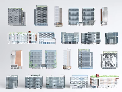 Various Modern Office Buildings Featuring Diverse Architectural Facades And Exterior Designs 3d model