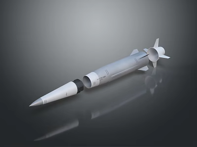 3D Rendered Modern Military Missile Featuring Sleek Metallic Body And Rocket Propeller Design 3d model