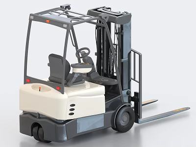 Industrial Electric Forklift Heavy Duty Design With Cabin Steering Wheel And Front Forks 3d model