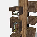 Modern Vertical Wooden Bookcase With Multiple Dark Storage Shelves And Compartments