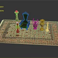 Traditional Patterned Red And Gold Rug With Small Chair Candle Holder And Decorative Vases