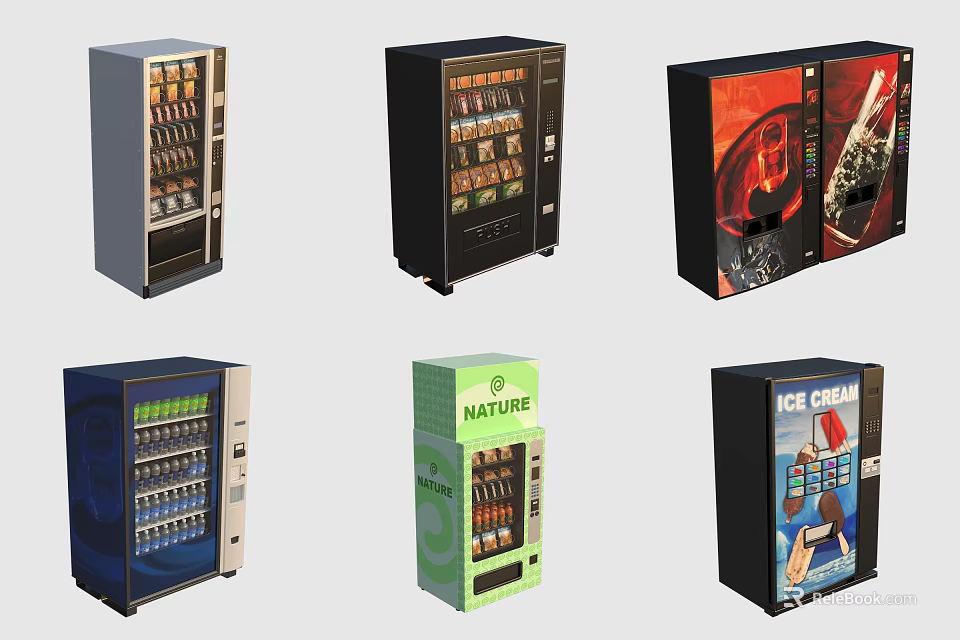 Commercial Vending Machines With Modern Designs And Variety Of Snacks Drinks 3d model 
