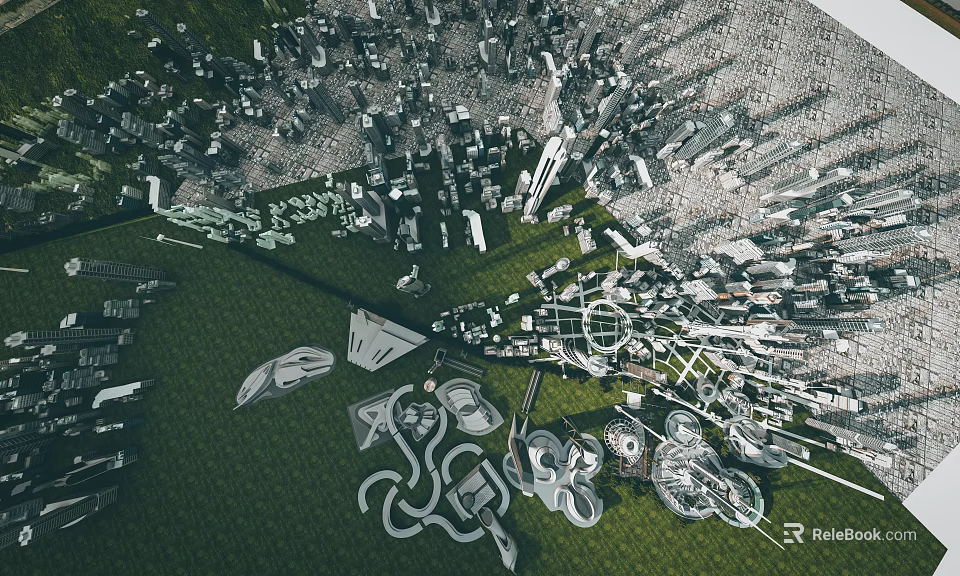 Birds Eye View Urban Planning With Architectural Layout Green Spaces And Modern Structures 3d model 