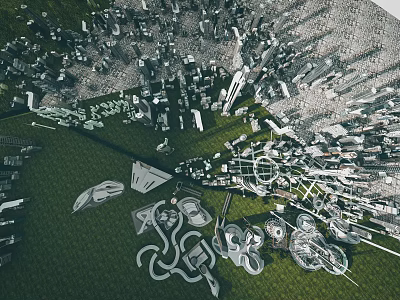 Birds Eye View Urban Planning With Architectural Layout Green Spaces And Modern Structures 3d model