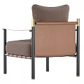 Beige Upholstered Accent Chair With Brown Leather Armrests Black Metal Legs Modern Design