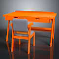 Kids Wooden Orange Study Desk With Comfortable Gray Chair For Learning