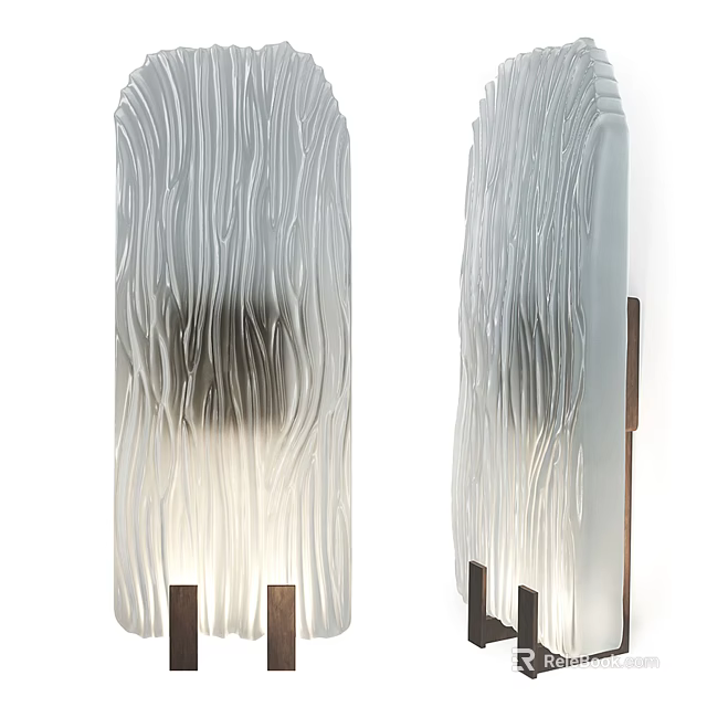 Modern Wavy Glass Wall Lamps With Textured Design And Wooden Base For Home Lighting 3d model 