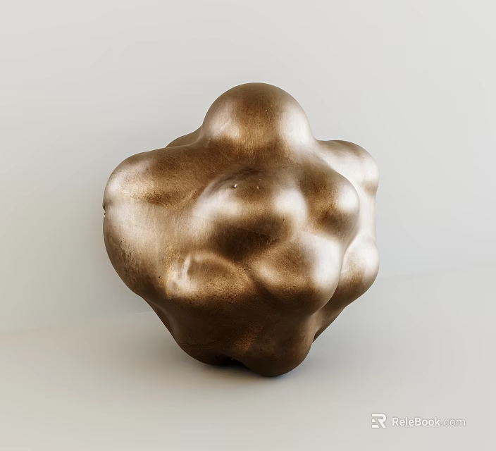Golden Abstract Irregular Shaped Decorative Sculpture With Shiny Textured Surface 3d model 
