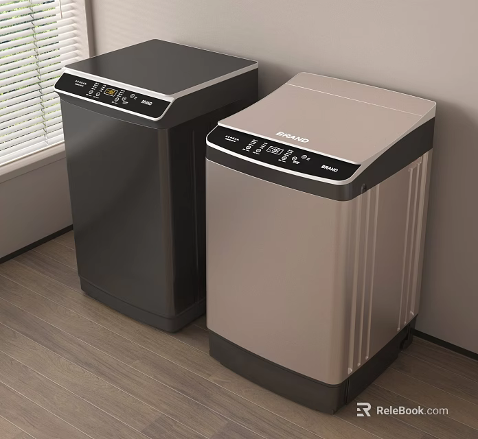 Black And Beige Top Load Washing Machines With Control Panel In Wooden Floor Room 3d model 