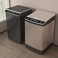 Black And Beige Top Load Washing Machines With Control Panel In Wooden Floor Room