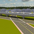 Modern Urban Road Infrastructure With Elevated Viaduct High Speed Train And Highway Vehicles