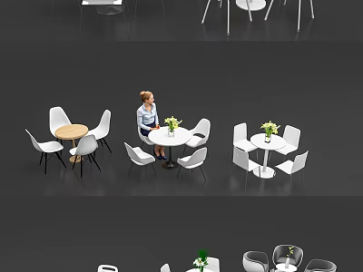 Modern Round Table and Chair Set With White Chairs And Flower Vase For Indoor Dining 3d model