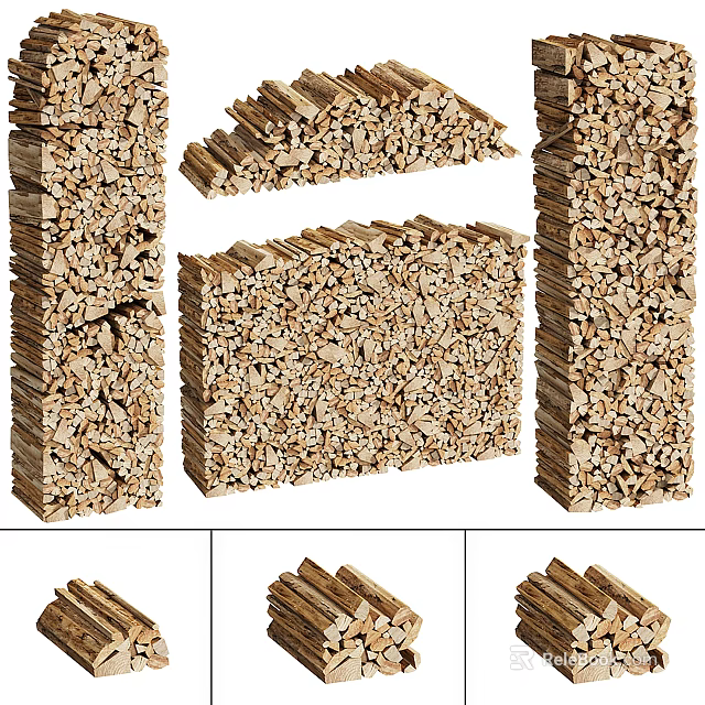 Stone Wood Decorative Materials For Interior Design With Stacked Pieces And Textured Panels 3d model 