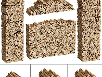 Stone Wood Decorative Materials For Interior Design With Stacked Pieces And Textured Panels 3d model