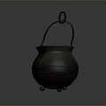 Black Iron Pot With Handle Filled With Gold Coins And Three Small Feet
