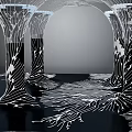Future Architecture Featuring Tree Like Columns And Illuminated Organic Patterns On Reflective Surface 3d model