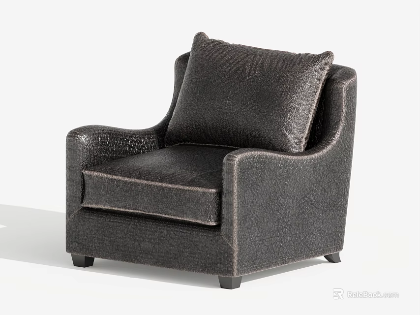 Dark Textured Single Sofa With Modern Armrest And Comfortable Decorative Cushion 3d model