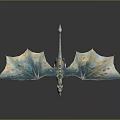 Fantasy Character Dragon Mythical Creature with Blue White Patterned Wings in Flying Stance