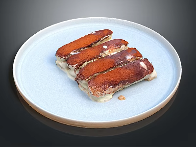Delicious Layered Dessert On White Plate With Brown Topping And Cream Base 3d model