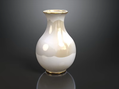 White Ceramic Vase With Gold Rim Elegant Design For Fresh Flowers 3d model