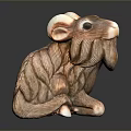 Handcrafted Brown White Animal Figurine In Sitting Position With Textured Fur And Whiskers