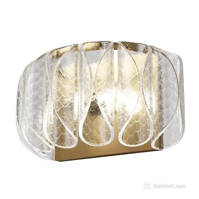 Modern Transparent Patterned Glass Wall Sconce With Golden Base And Illuminated Design 3d model