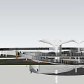 Modern Pergola Structure With Open Walkway Pedestrians And Connected Buildings