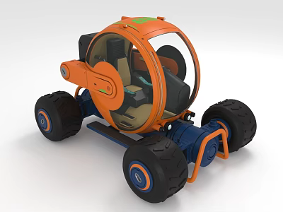 Orange Futuristic Off Road Vehicle With Transparent Cabin And Large Tires 3d model