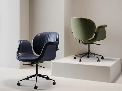 Modern Blue And Green Upholstered Office Chairs With Wheeled Base On White Display Stand 3d model