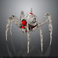 Detailed Mechanical Spider Design With Silver Legs And Red Glowing Eyes