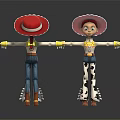 Toy Cowgirl Characters With Red Hats Blue Jeans And Cow Print Pants Arms Outstretched