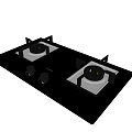 Modern Gas Stove With Double Burners Black Glass Panel And Control Knobs Kitchen Appliance 3d model