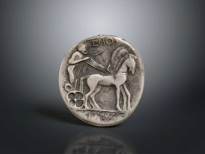 Intricate Silver Circular Household Decor Plate With Engraved Figure And Horse Patterns 3d model