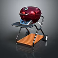 Red Outdoor Grill with Stand Wheels and Wooden Base Modern Design for Backyard Cooking