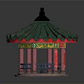 Traditional Chinese Circular Pavilion With Green Tiled Roof And Red Pillars On Stone Base