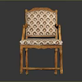 Classical Wooden Chair With Carved Armrests Legs And Geometric Pattern Upholstered Seat Backrest