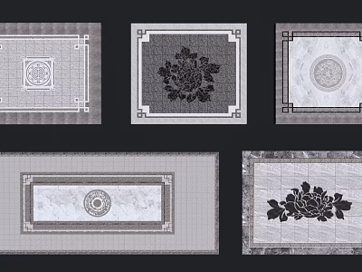 New Chinese Paving Sits Paving Ground Carving Ground Pattern Peony Pattern Courtyard Paving Pattern Round Pattern Paving Antique Brick 3d model